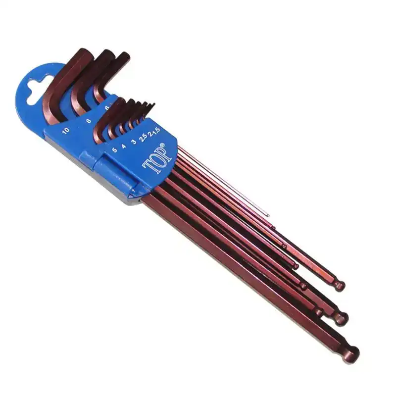 Bộ lục giác  9 cây đầu bi xi nâu hệ Mét (1.5 -- 10 mm) - TOP AWT-30004-BK