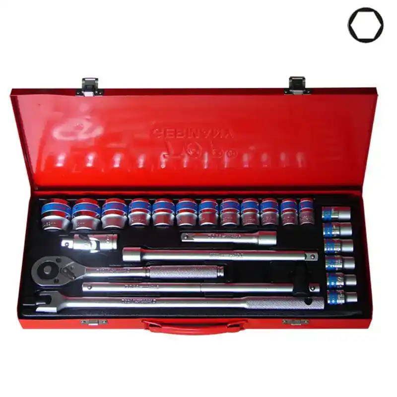 Bộ tuýp 24 chi tiết Đức (1/2", đầu tuýp lục) hệ Mét TOP - KW-S424D-1