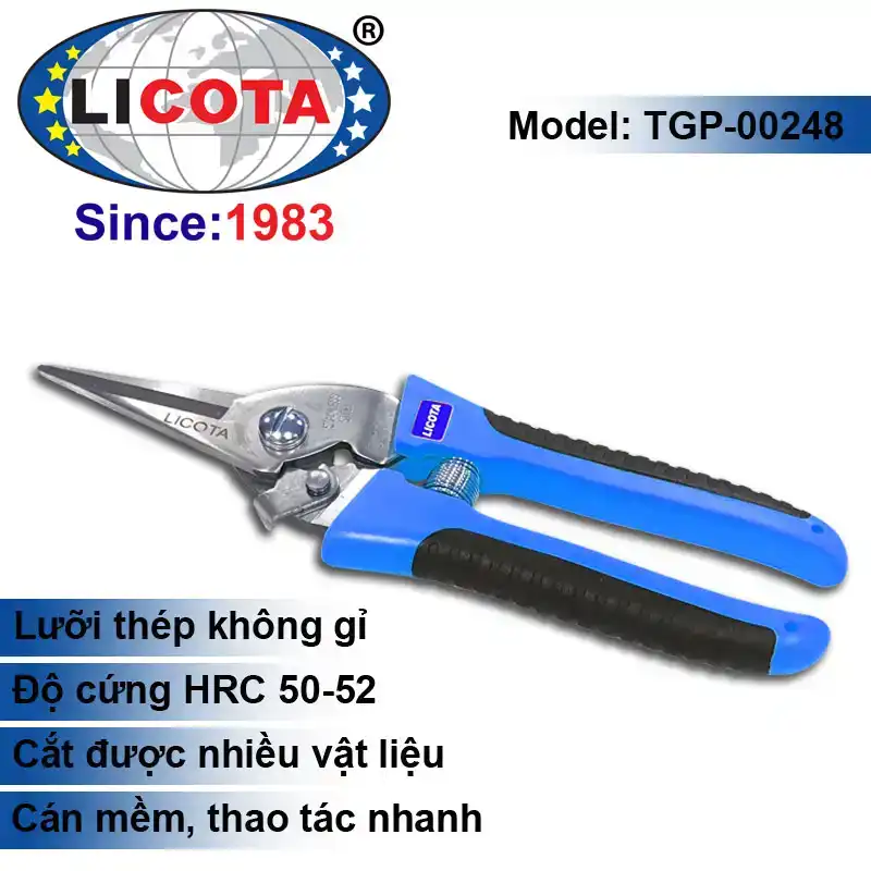 Kéo cắt cành 8" (200 mm) mỏ nhọn, cán nhựa - Licota - TGP-00248