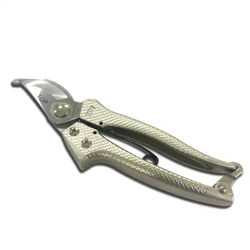 Kéo cắt cành 8” (200 mm) mỏ cong, cán vảy cá màu bạc  - Top 120323-PS