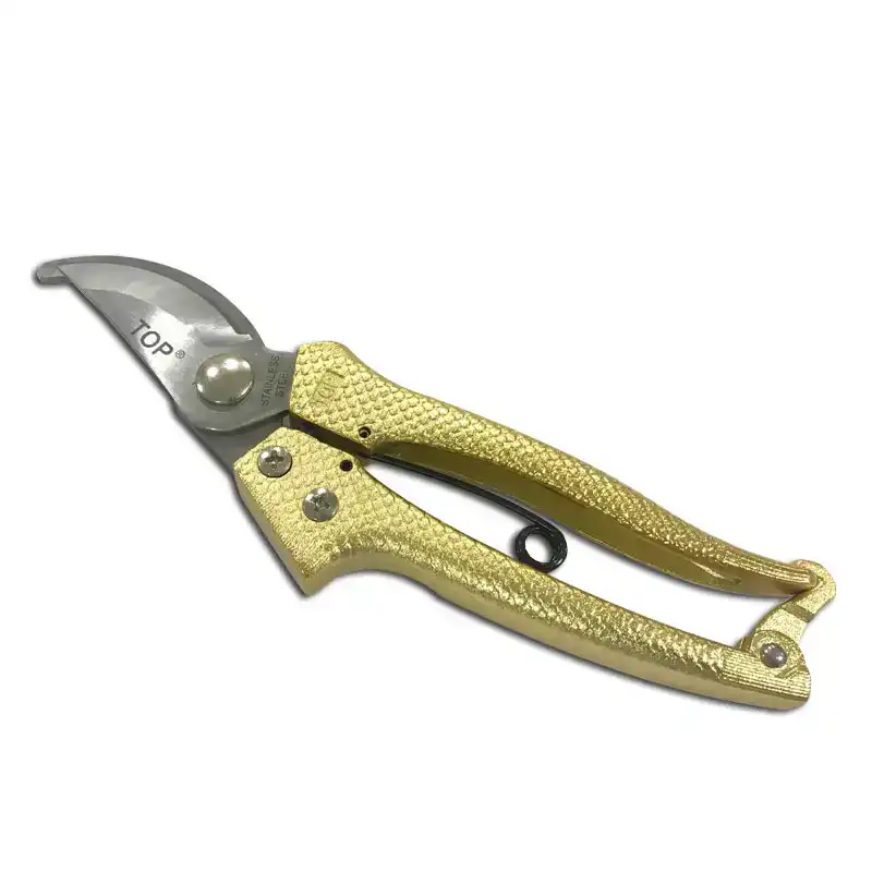 Kéo cắt cành 8” (200 mm) mỏ cong, cán vảy cá màu vàng - Top 120323-PSG